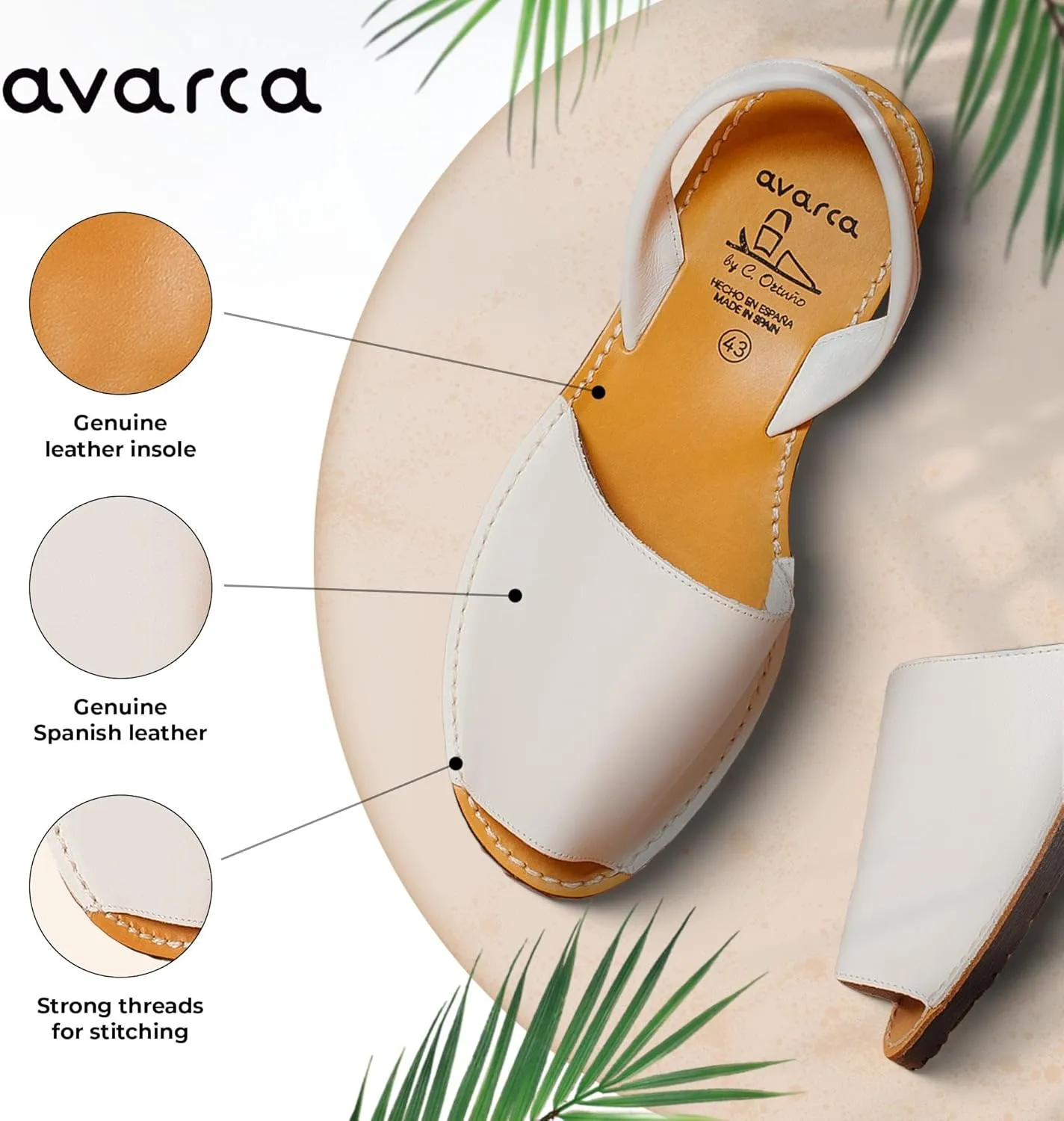 Avarca® Sandals for Men, Handmade Leather, Walking - Exclusively Made in Spain - Light weight, Casual, Minimalist, Outdoor, New Comfort Mens Slide Sandals, 100% Spanish Natural Genuine Leather,