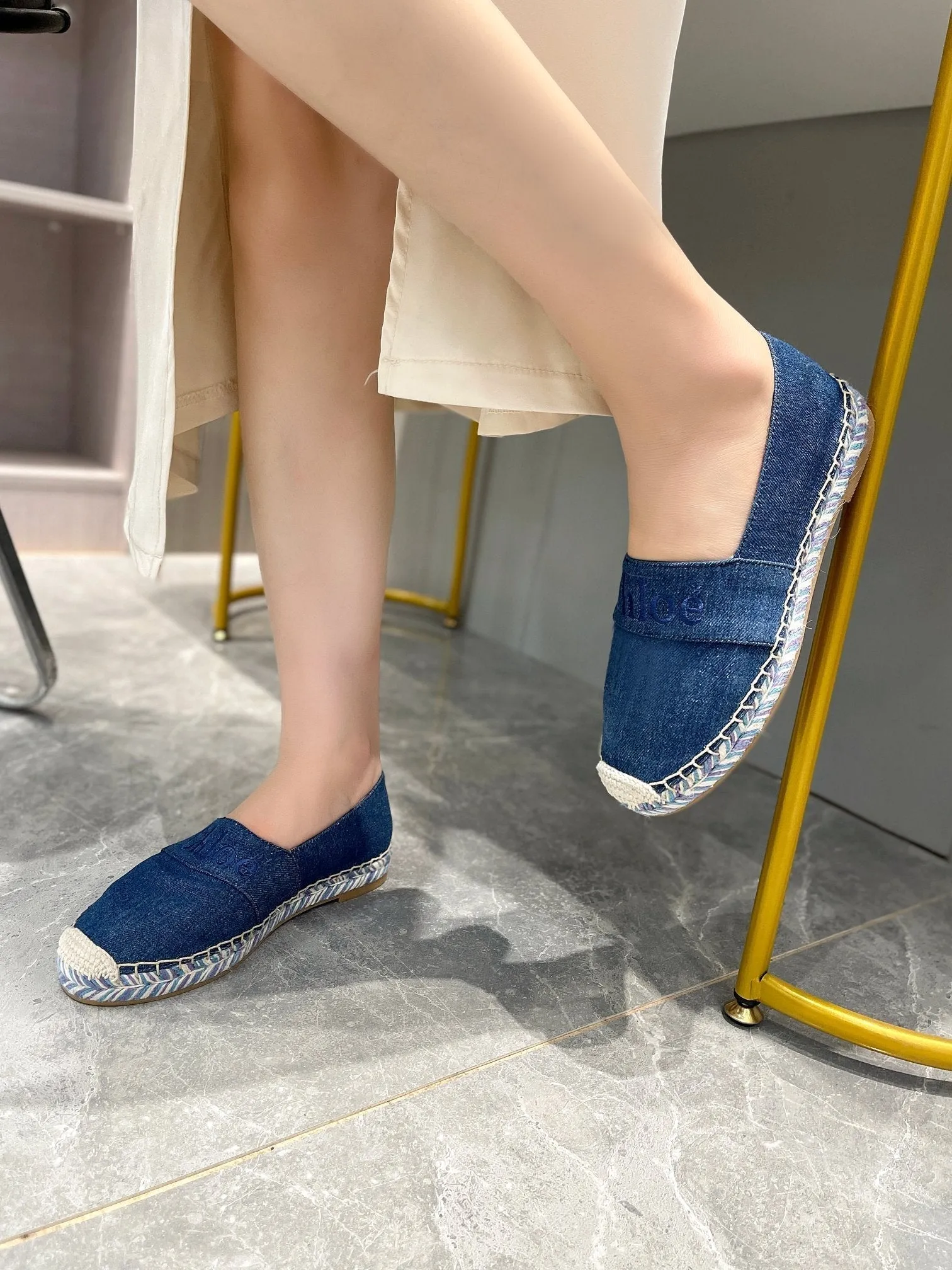 BLUE AND IN NAVY Flawless FABRIC CHLOÉ RAFFIA LOAFERS Special edition