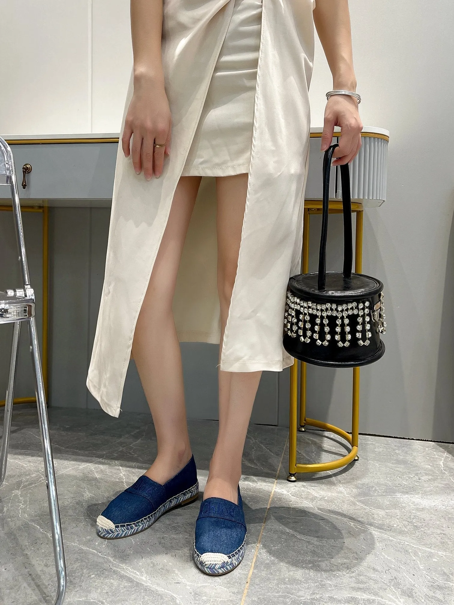 BLUE AND IN NAVY Flawless FABRIC CHLOÉ RAFFIA LOAFERS Special edition