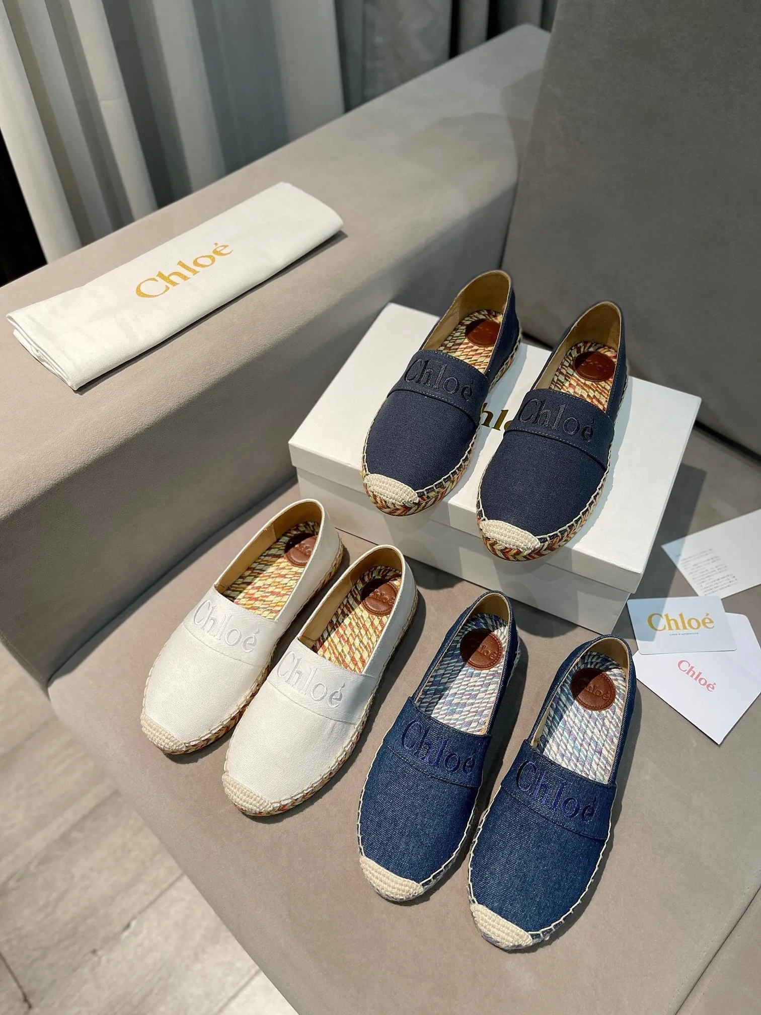 BLUE AND IN NAVY Flawless FABRIC CHLOÉ RAFFIA LOAFERS Special edition