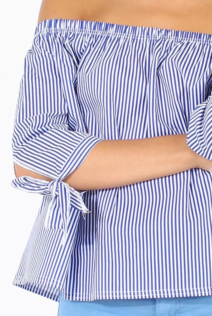 Blue Spring deal Unbelievable deal Top Bardot Pinstripe Nellie -
