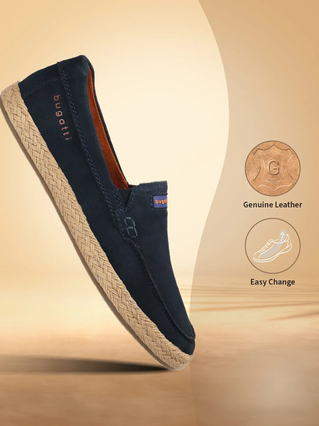 bugatti Dark Blue Premium Leather  Slip On