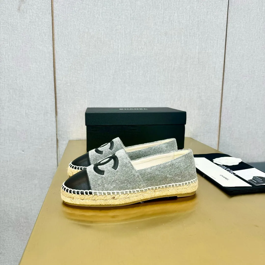 calfskin fabric dark grey CHANEL Combo offer espadrilles Flat-rate discount black