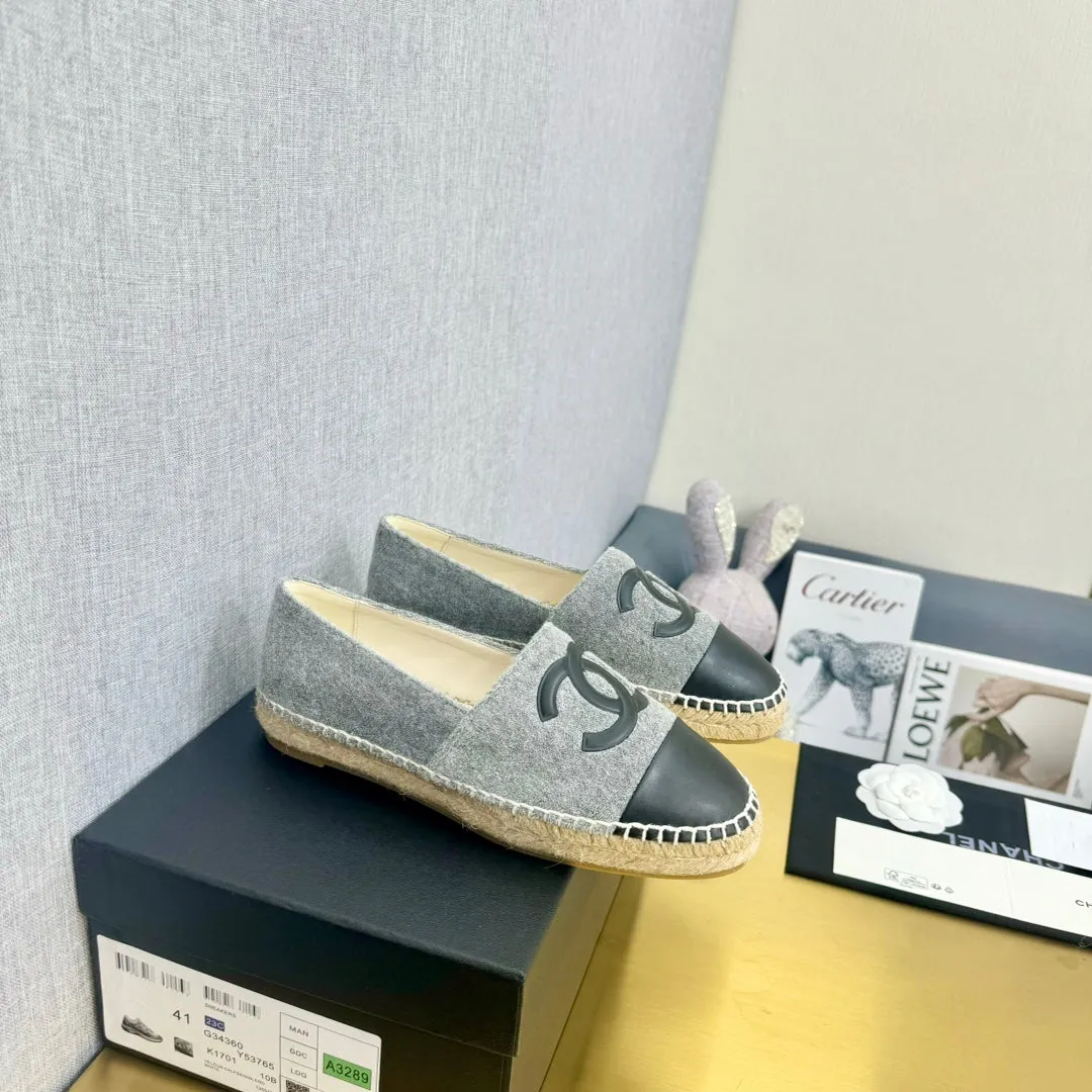 calfskin fabric dark grey CHANEL Combo offer espadrilles Flat-rate discount black