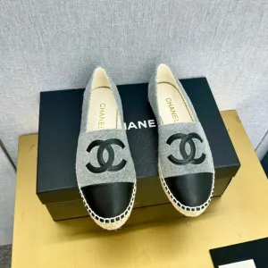 calfskin fabric dark grey CHANEL Combo offer espadrilles Flat-rate discount black