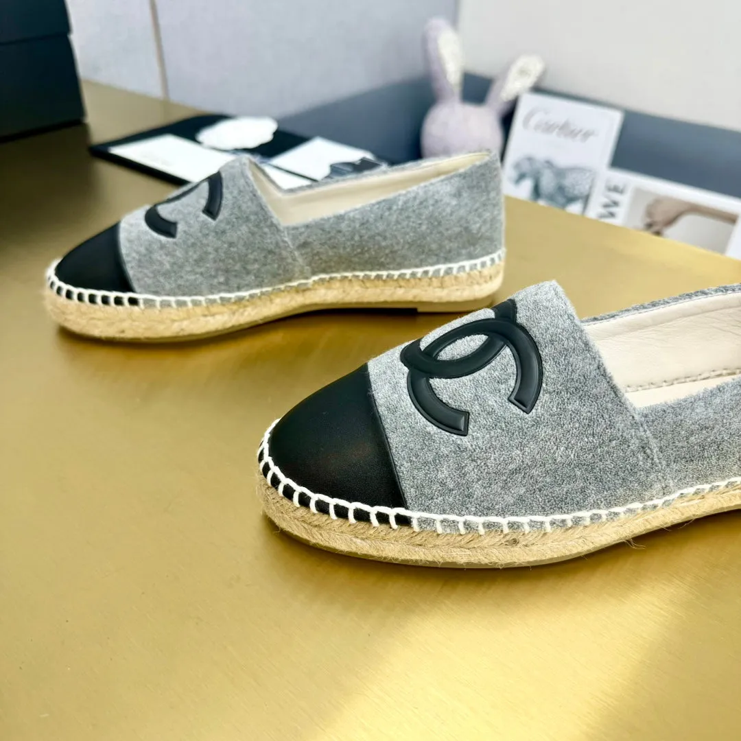calfskin fabric dark grey CHANEL Combo offer espadrilles Flat-rate discount black
