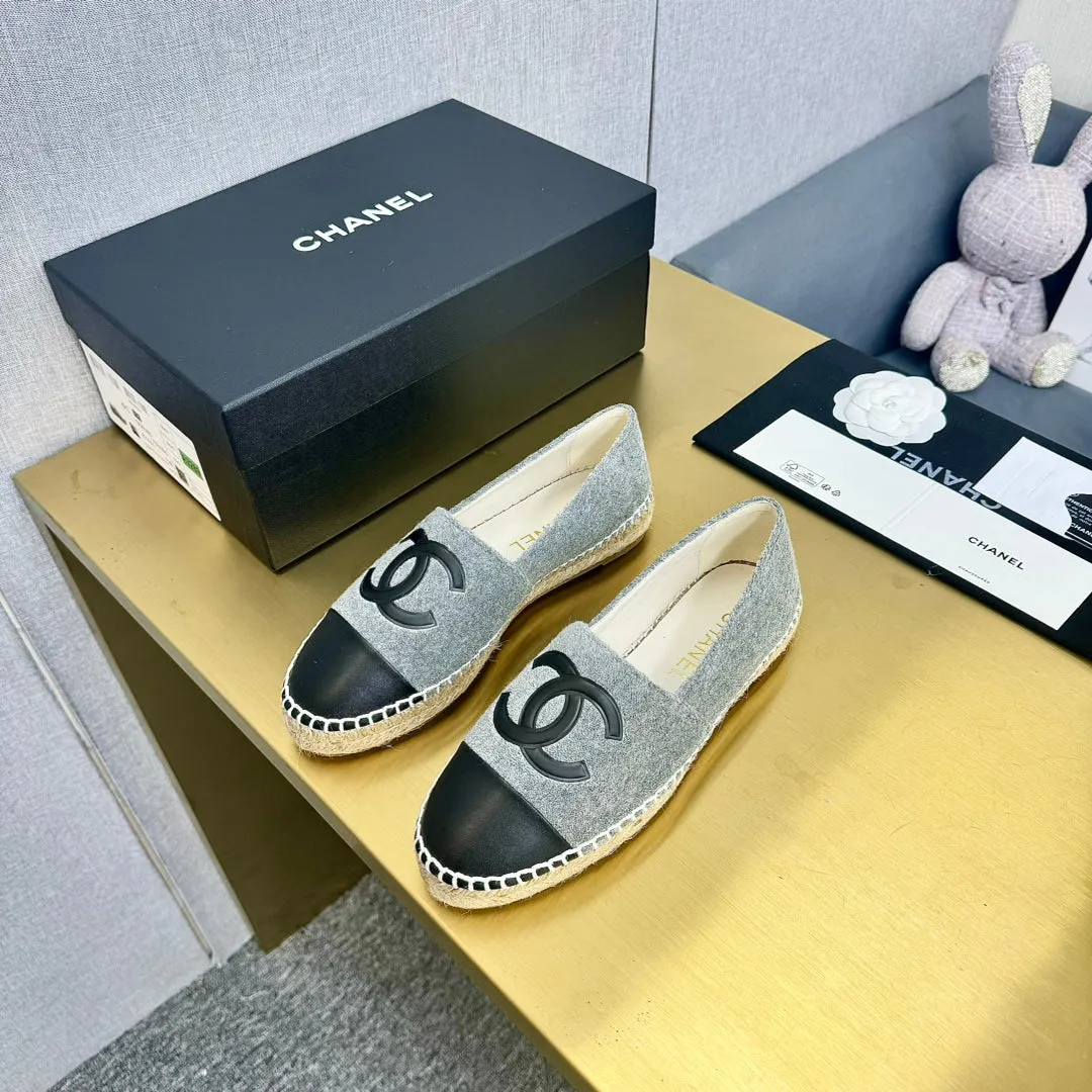 calfskin fabric dark grey CHANEL Combo offer espadrilles Flat-rate discount black