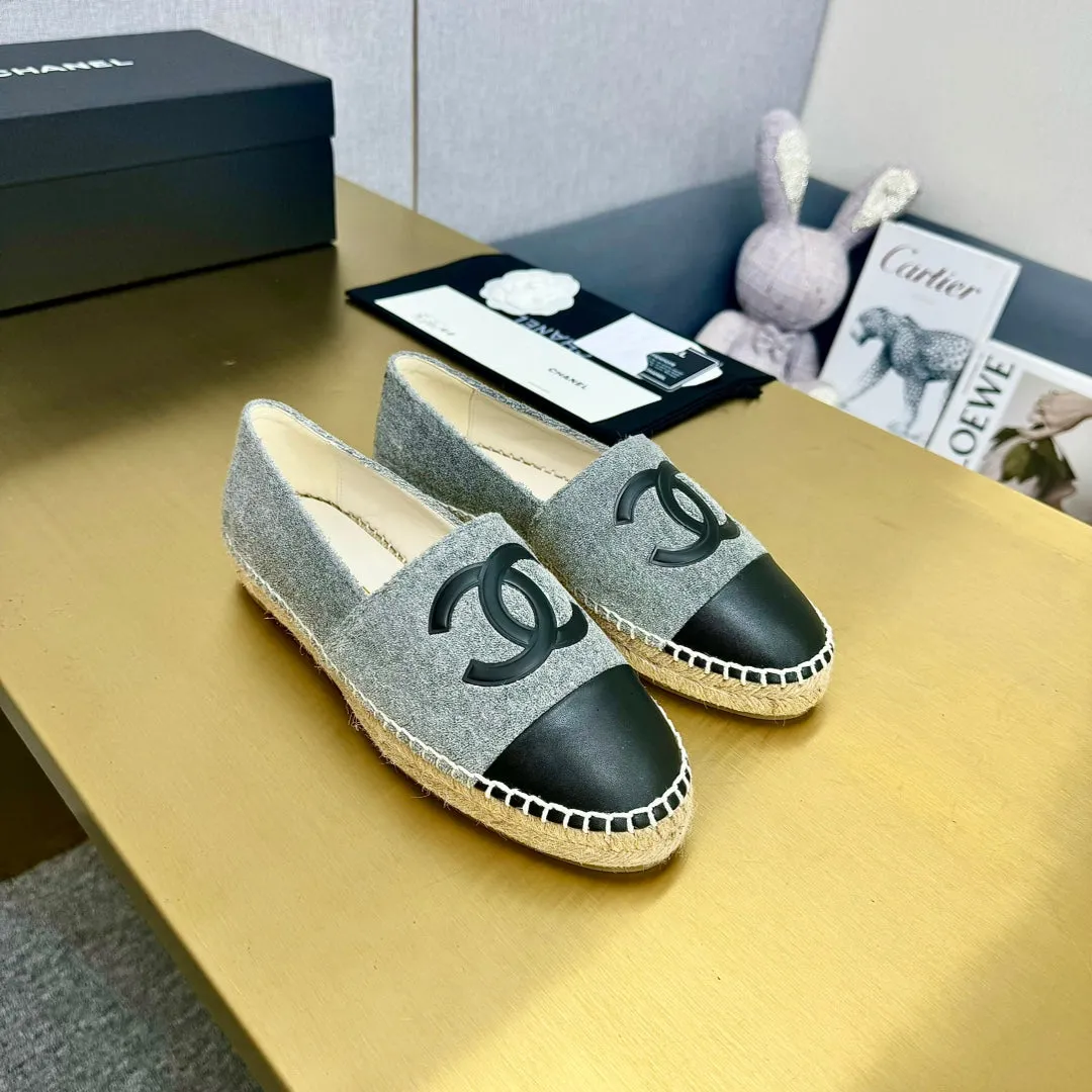 calfskin fabric dark grey CHANEL Combo offer espadrilles Flat-rate discount black