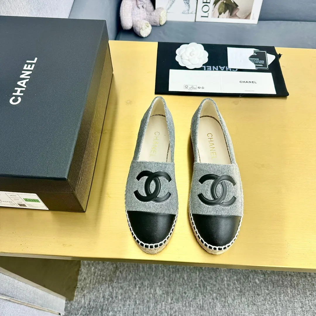 calfskin fabric dark grey CHANEL Combo offer espadrilles Flat-rate discount black