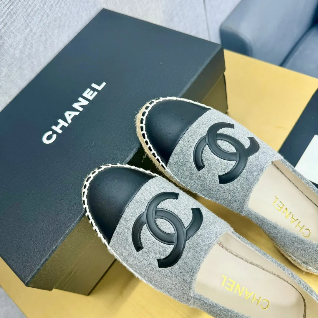 calfskin fabric dark grey CHANEL Combo offer espadrilles Flat-rate discount black