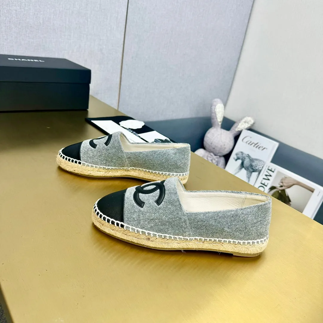 calfskin fabric dark grey CHANEL Combo offer espadrilles Flat-rate discount black