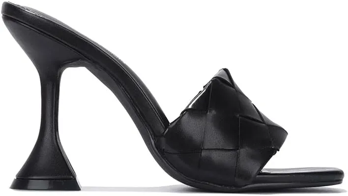 Cape Robbin Affection Black Vegan Quilted Open Toe Mule Heels Slip On Sandals