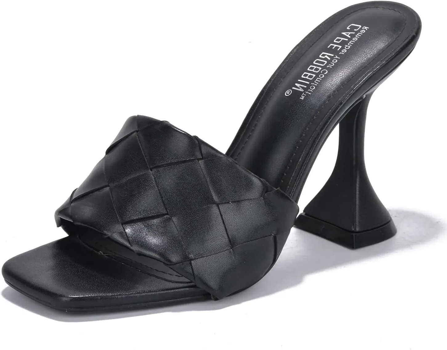 Cape Robbin Affection Black Vegan Quilted Open Toe Mule Heels Slip On Sandals