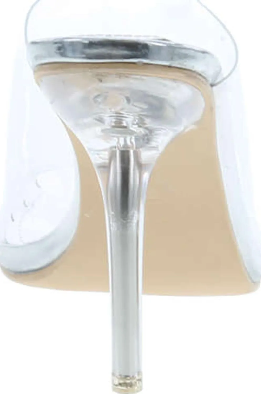 Cape Robbin Allure Lucite Clear PVC Mules Open Toe Stiletto Heel Pumps Nude
