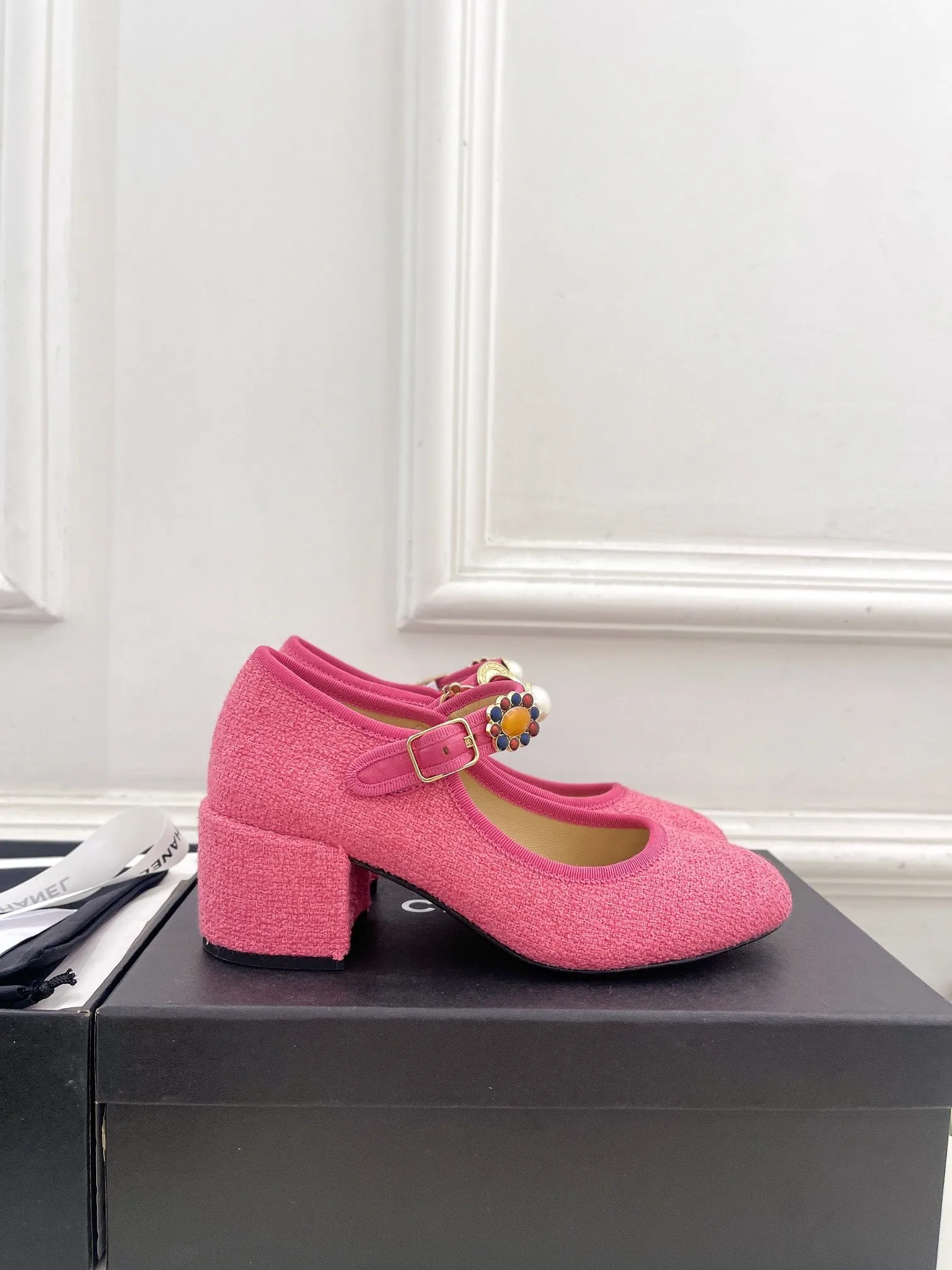 CC High Mary Janes 55mm Dark Pink Wool Tweed And Fabric  948817