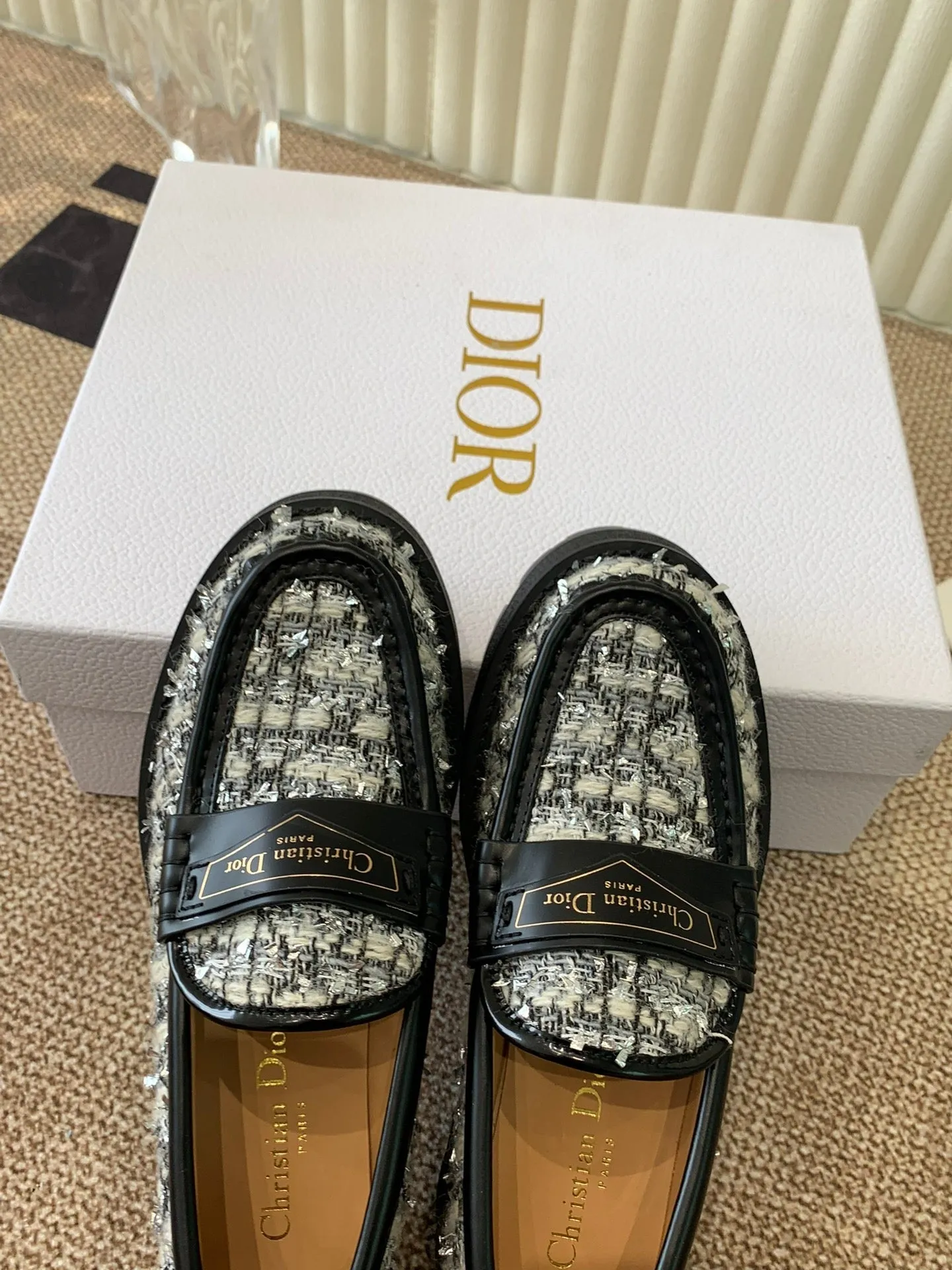 CD Boy Platform Loafer In Black Mix White Tweed Fabric And Cowhide 113485