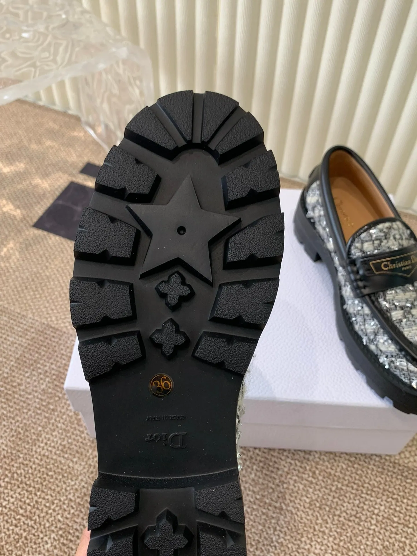 CD Boy Platform Loafer In Black Mix White Tweed Fabric And Cowhide 113485