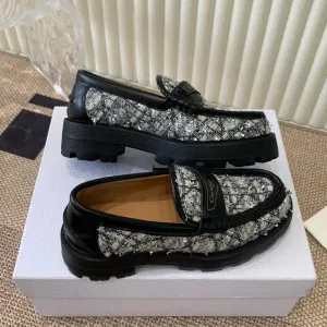 CD Boy Platform Loafer In Black Mix White Tweed Fabric And Cowhide 113485