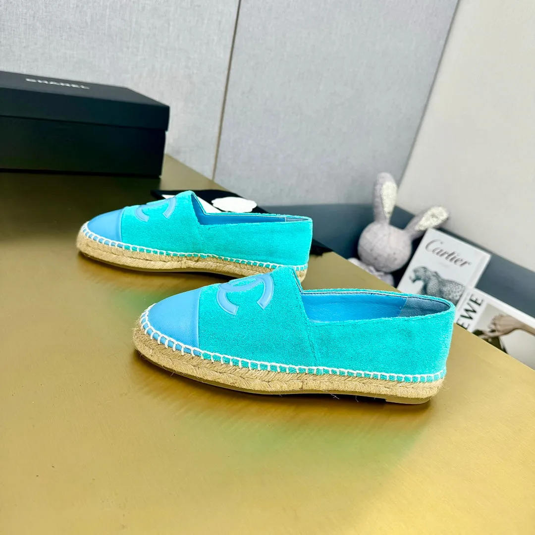 CHANEL blue espadrilles calfskin turquoise Large-scale promotion Christmas sale fabric