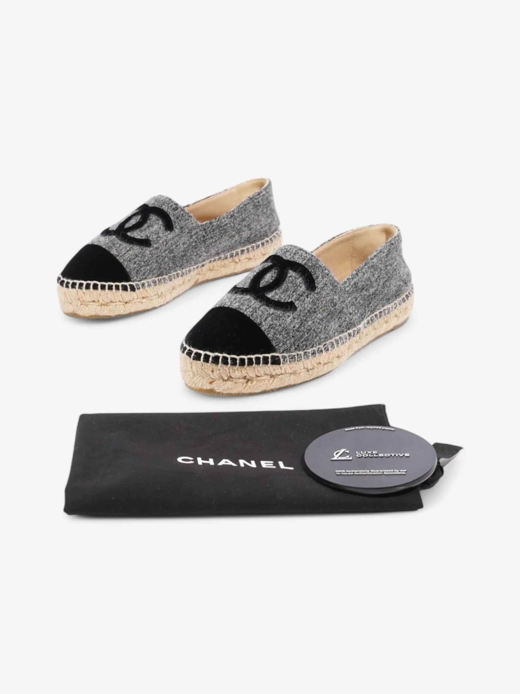 Chanel CC Espadrilles Grey / Black Fabric EU 37 UK 4