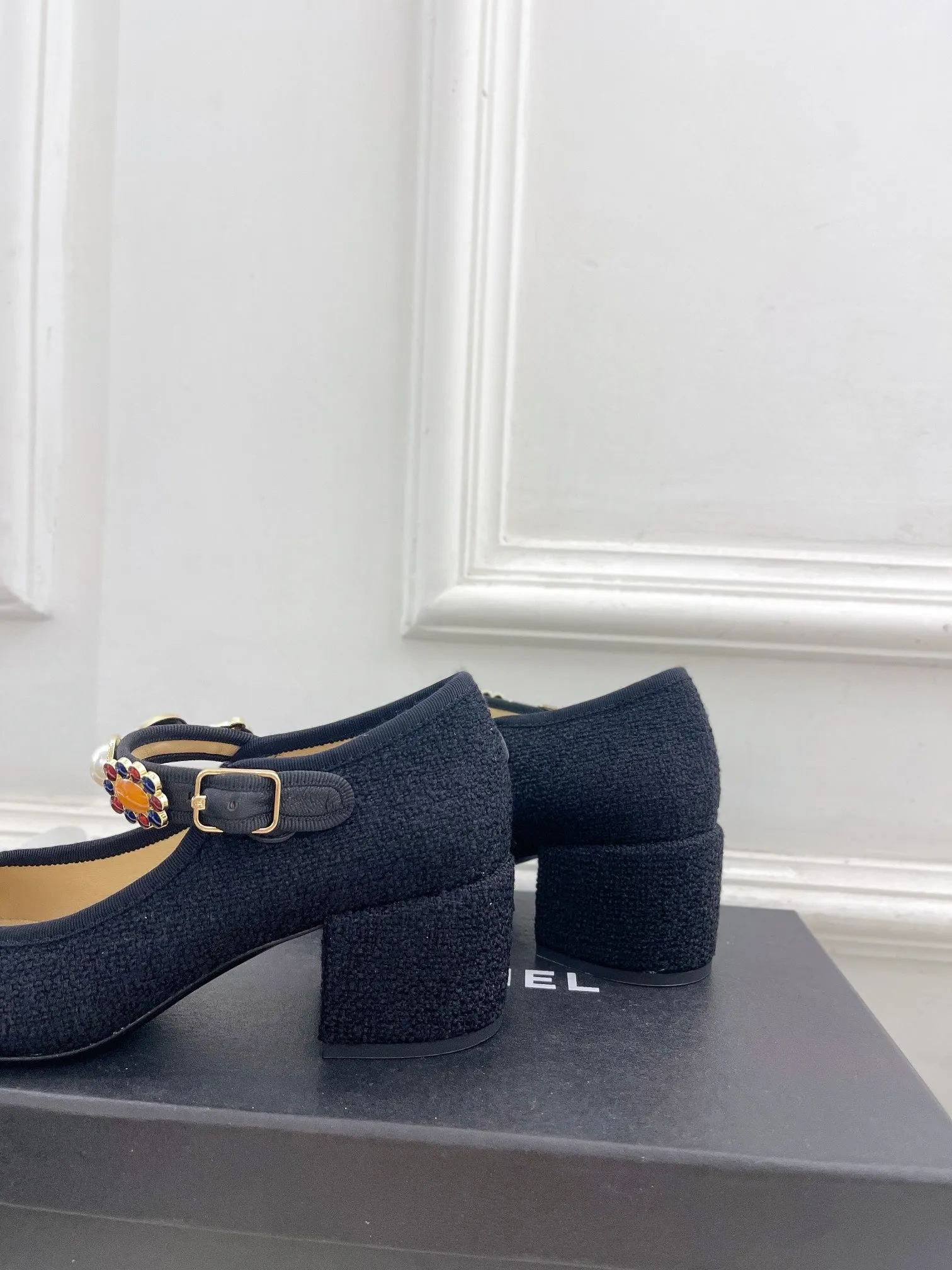 CHANEL Ultimate Wool Janes High And Customer-approved 948815 Tweed Black 55mm Mary Fabric