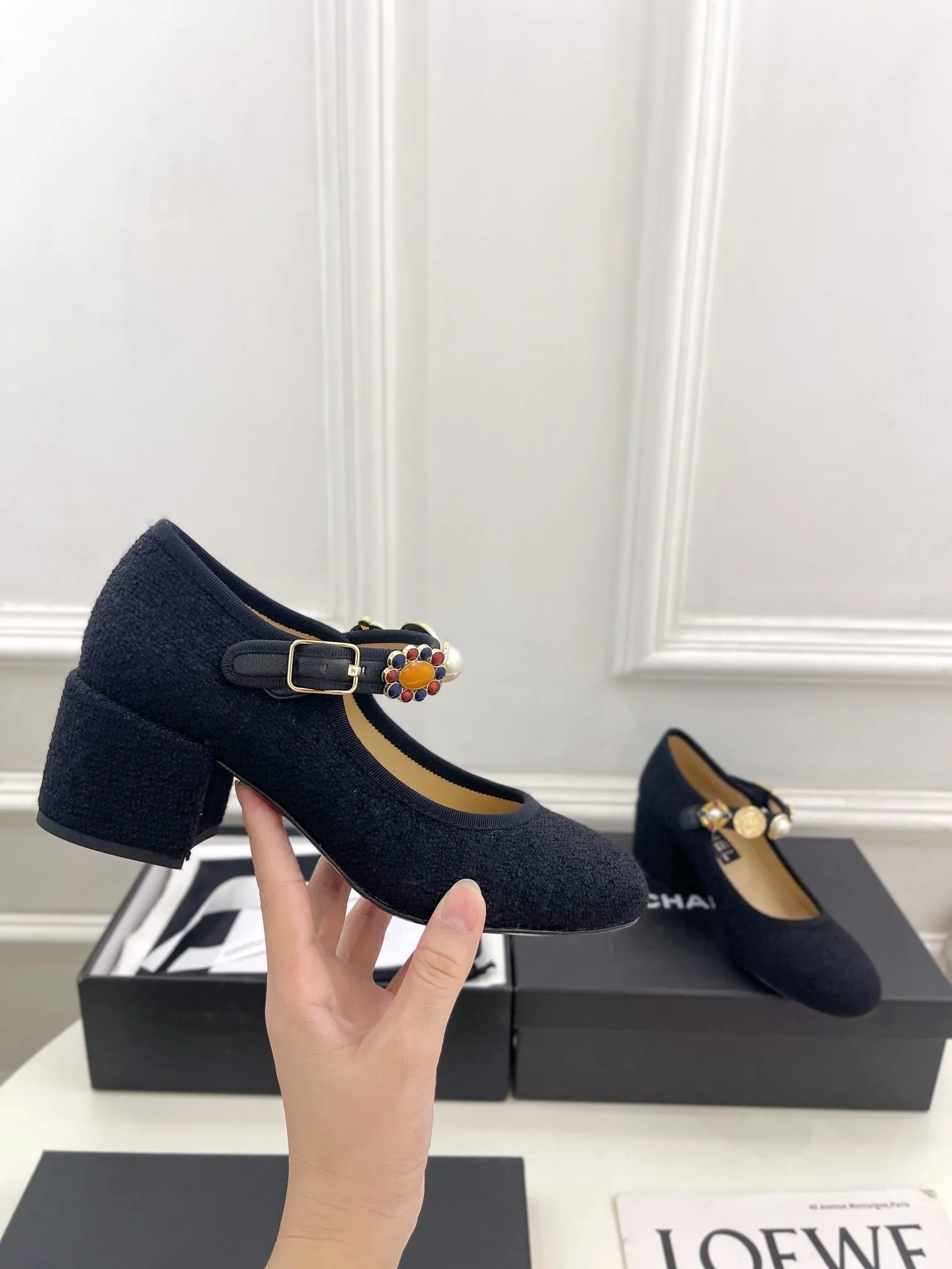 CHANEL Ultimate Wool Janes High And Customer-approved 948815 Tweed Black 55mm Mary Fabric