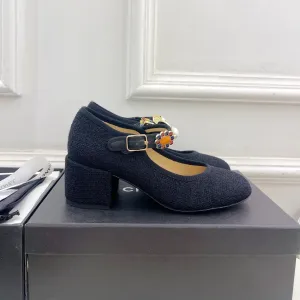 CHANEL Ultimate Wool Janes High And Customer-approved 948815 Tweed Black 55mm Mary Fabric