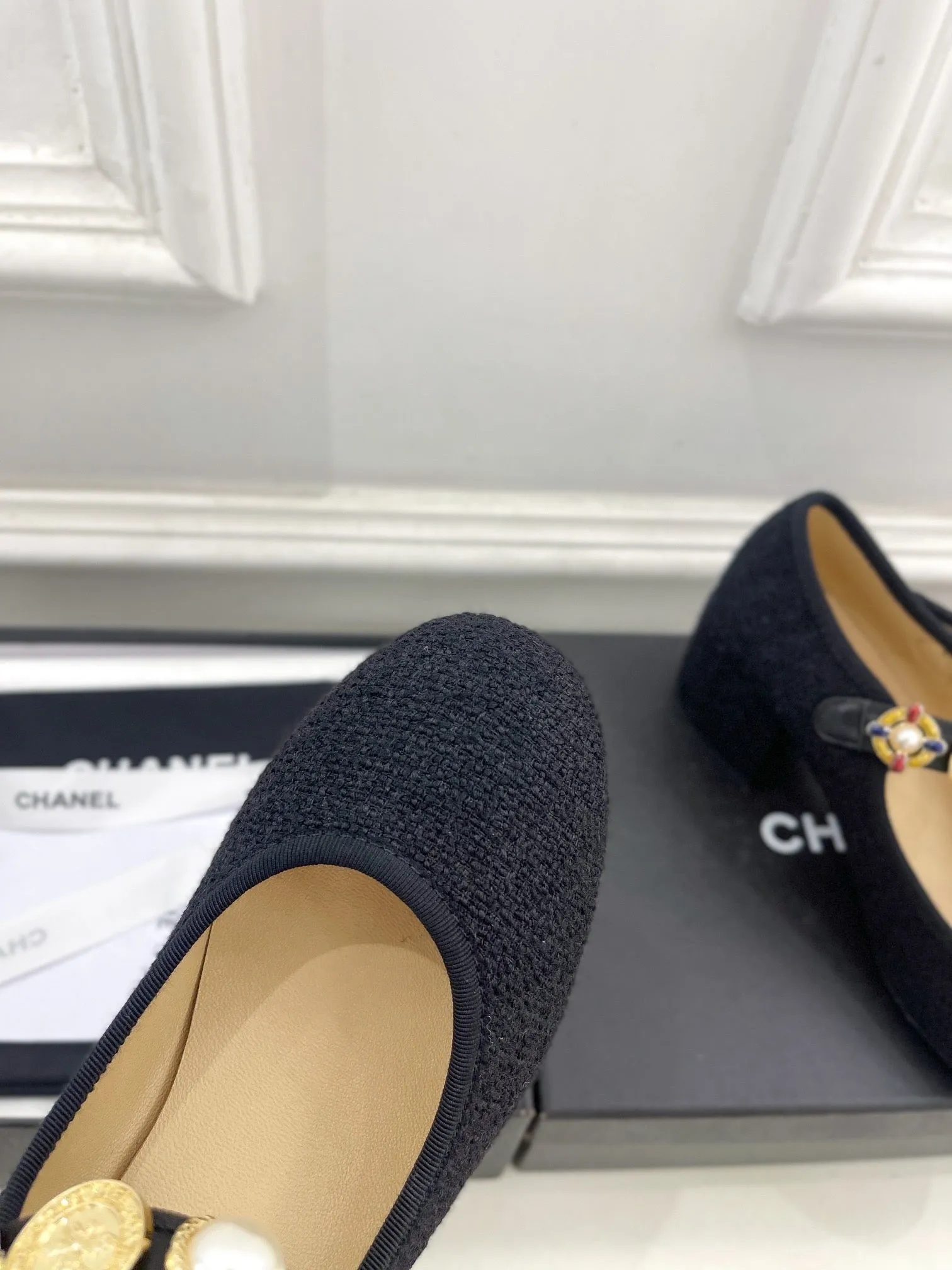 CHANEL Ultimate Wool Janes High And Customer-approved 948815 Tweed Black 55mm Mary Fabric
