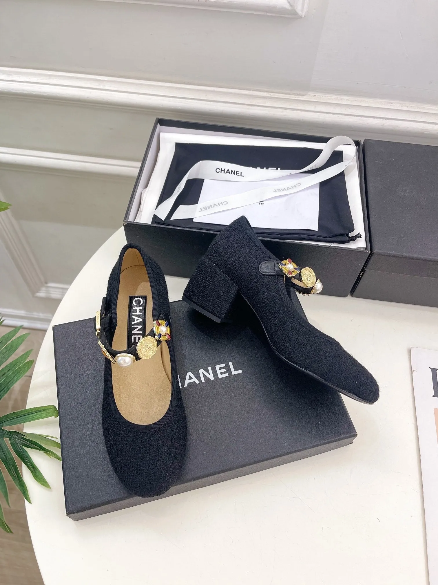 CHANEL Ultimate Wool Janes High And Customer-approved 948815 Tweed Black 55mm Mary Fabric