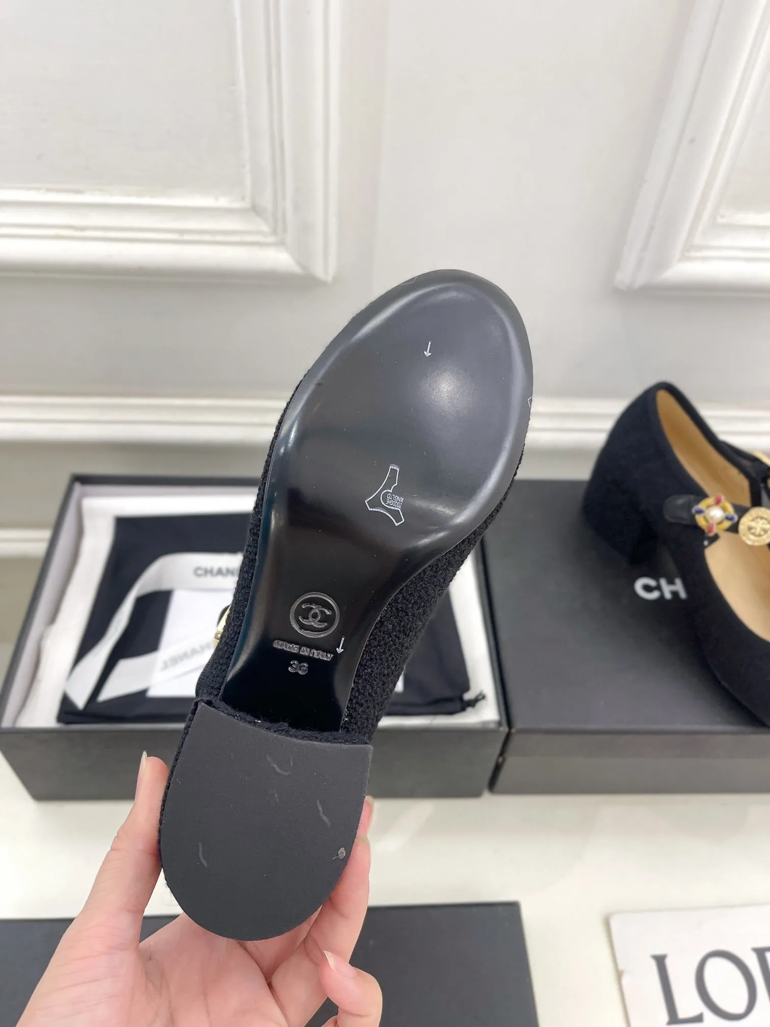 CHANEL Ultimate Wool Janes High And Customer-approved 948815 Tweed Black 55mm Mary Fabric