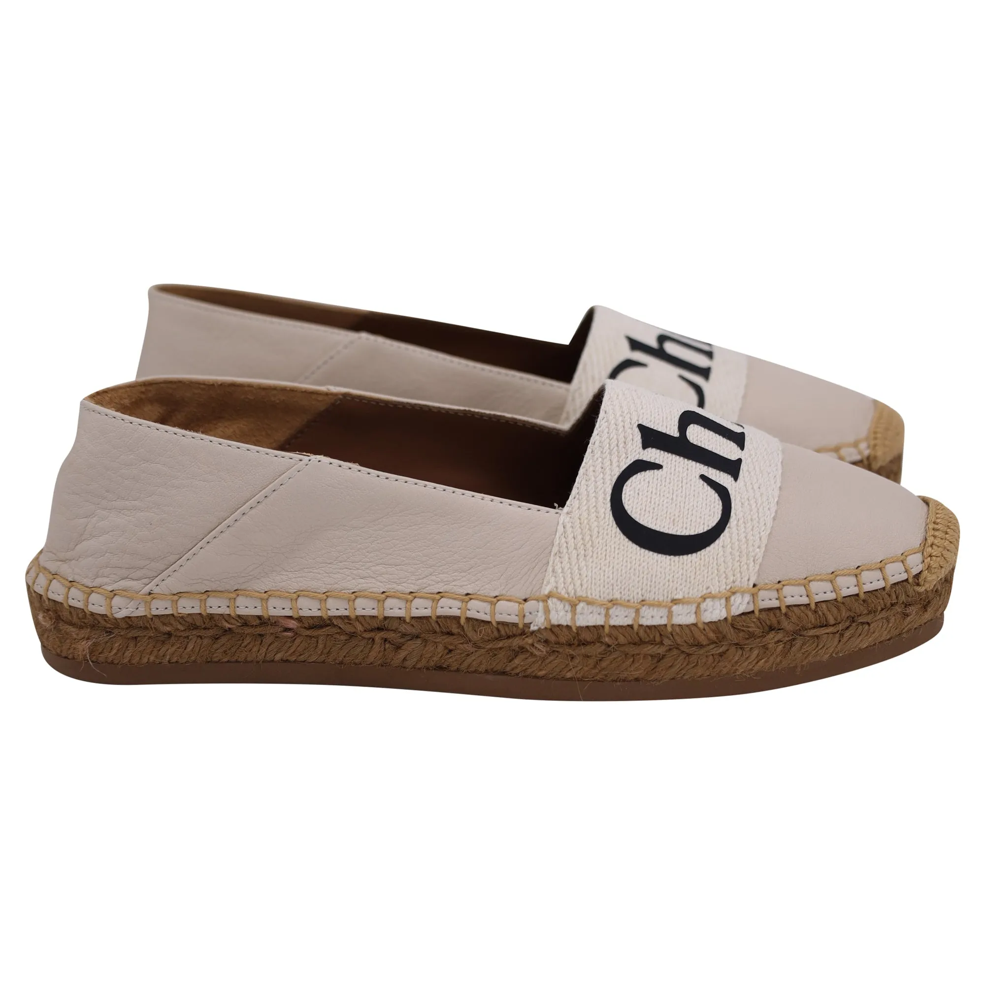 Chloe Woody Espadrilles Flats in Beige Leather