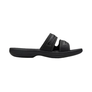 Clarks Women's Breezey Eve H  Cushioned, Comfortable, Braided and Stitching Strap Slide Sandals, Black