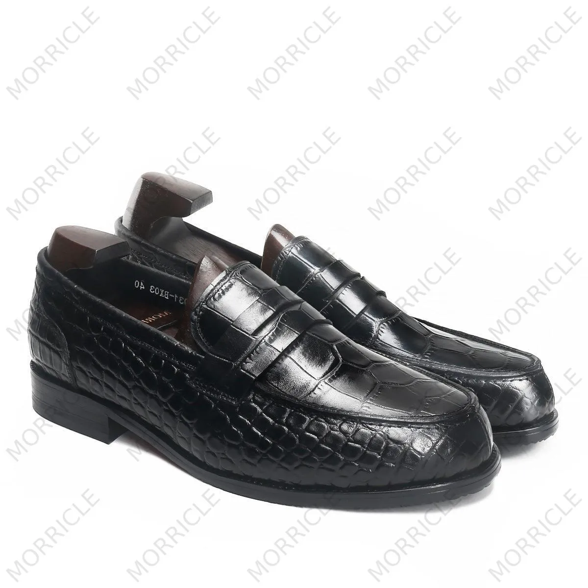 Classic Crocodile Pattern Penny Loafers