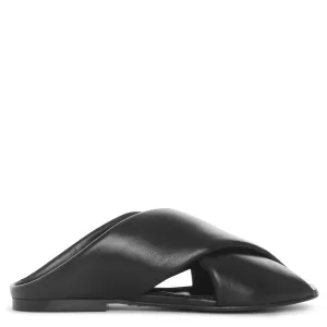 Crossed leather mule flats