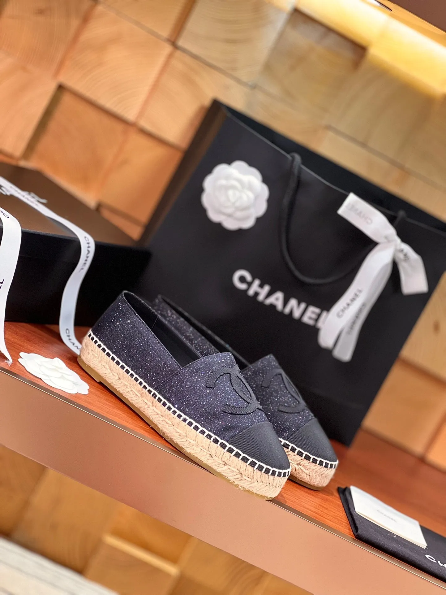 espadrilles CHANEL Customizable Affordable luxury glitter black fabric