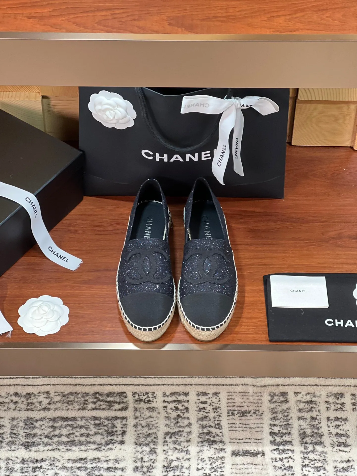 espadrilles CHANEL Customizable Affordable luxury glitter black fabric
