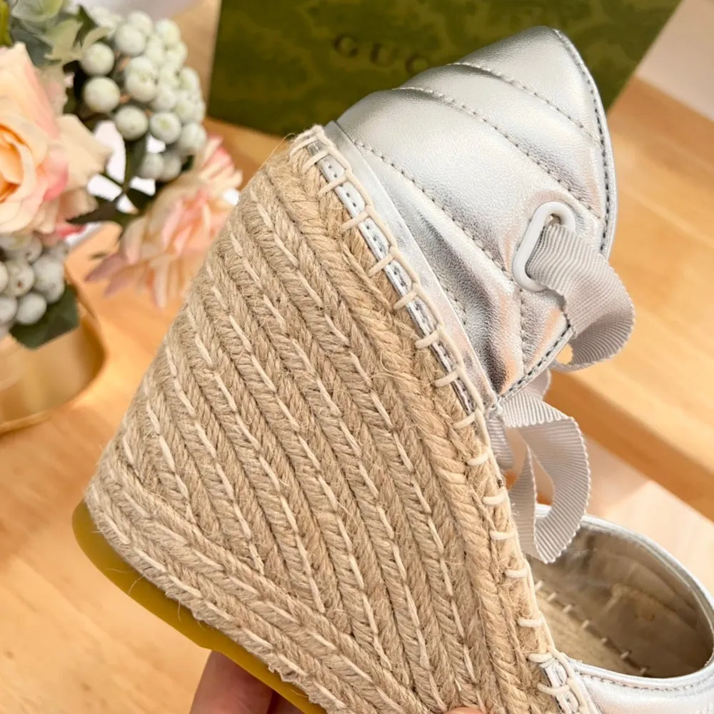 Espadrilles GG Gucci Silver  platform Best deal Huge reduction Crochet
