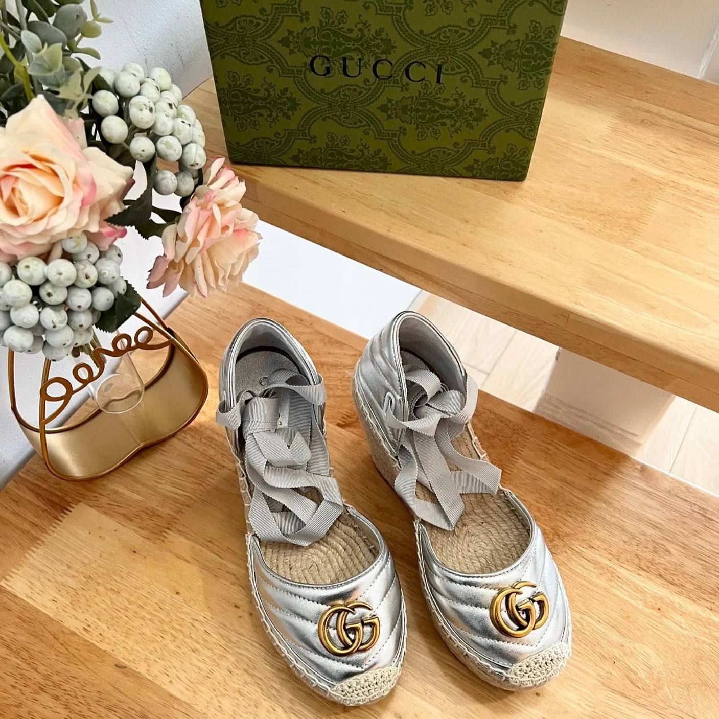Espadrilles GG Gucci Silver  platform Best deal Huge reduction Crochet