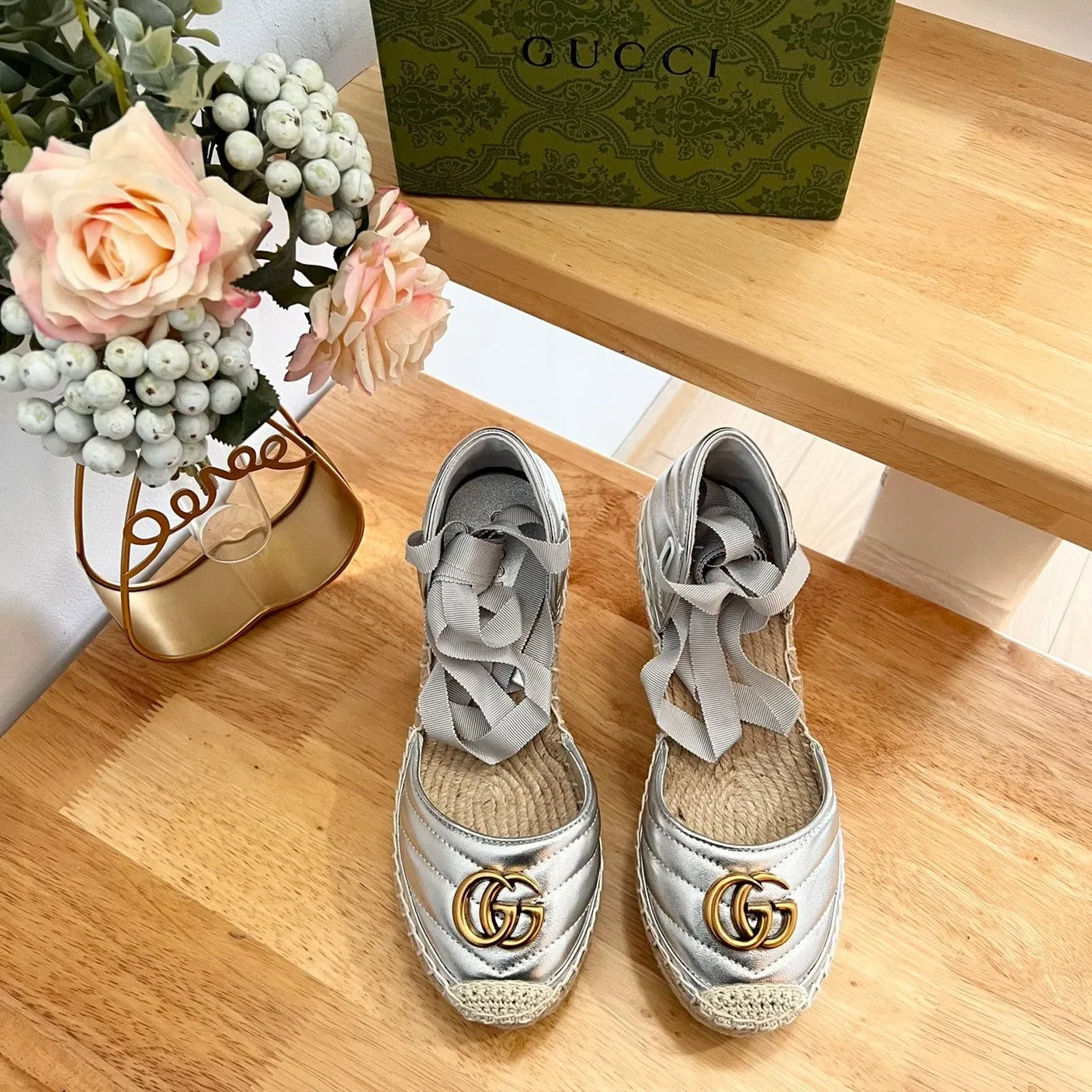 Espadrilles GG Gucci Silver  platform Best deal Huge reduction Crochet