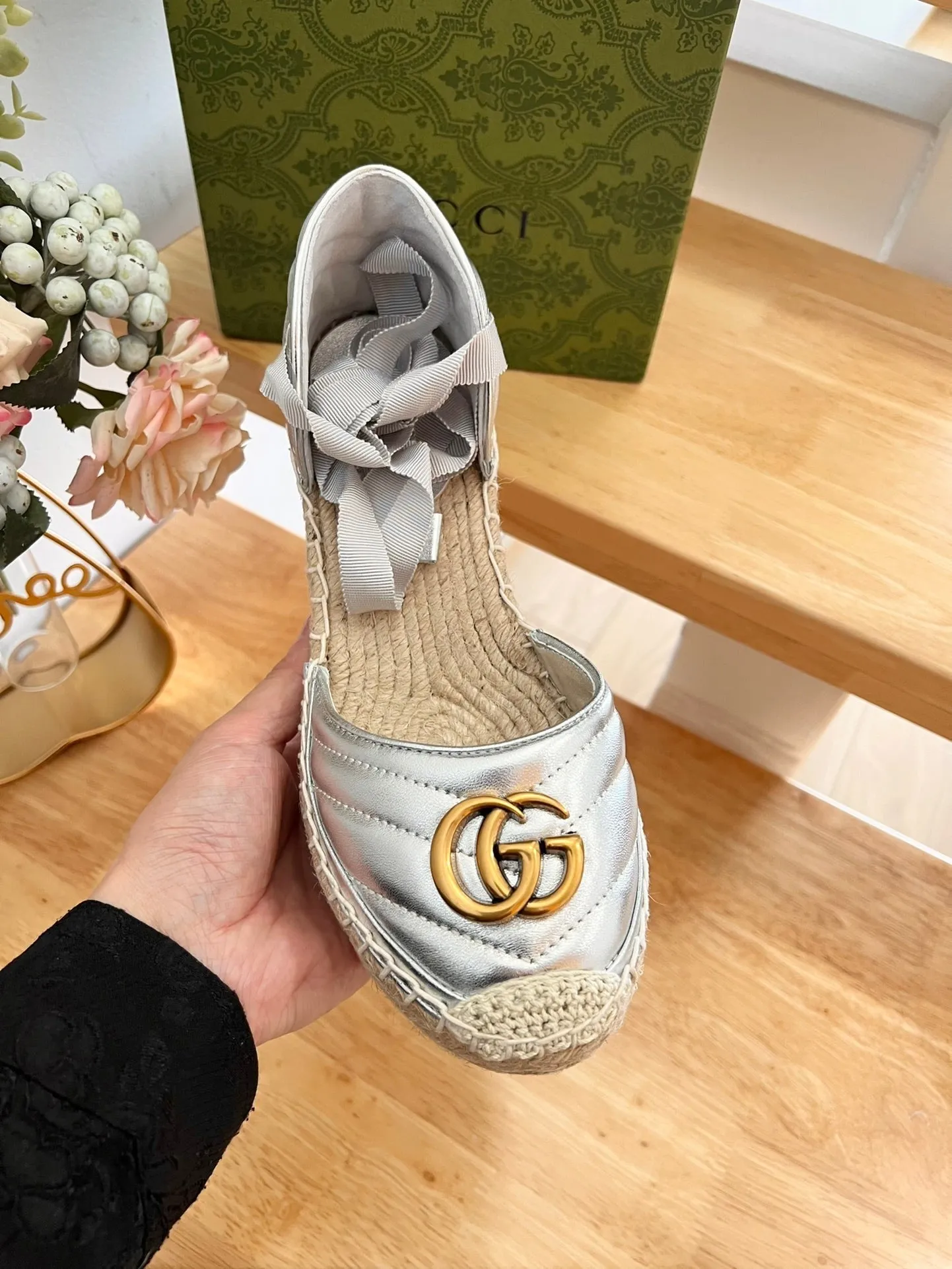 Espadrilles GG Gucci Silver  platform Best deal Huge reduction Crochet