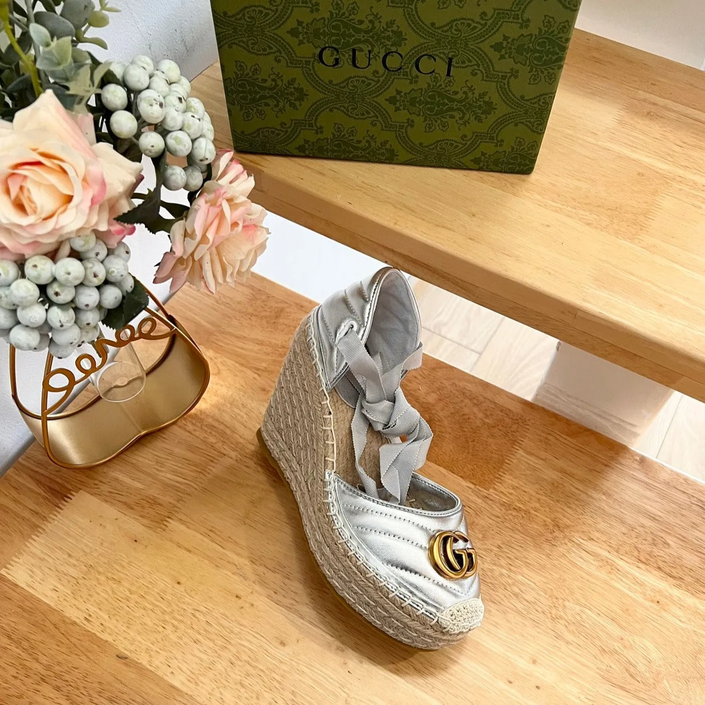 Espadrilles GG Gucci Silver  platform Best deal Huge reduction Crochet