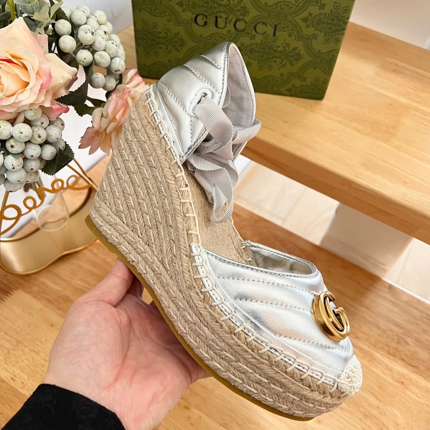 Espadrilles GG Gucci Silver  platform Best deal Huge reduction Crochet