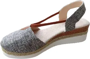 Espadrilles Wedges for Women Closed Toe Backless Woven Flax Thick Sole Sandals Cushion Slip-On Comfortable Footbed Sandals Summer Beach Outdoor Arch Support Shoes