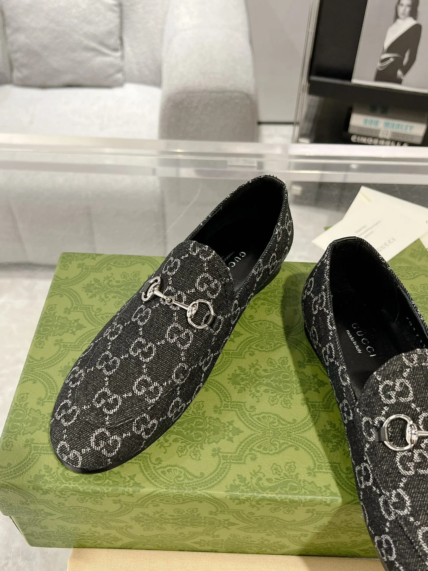 FABRIC Best value LOAFER WITH Gucci All-out sale HORSEBIT MONOGRAM IN JACQUARD BLACK MEN'S