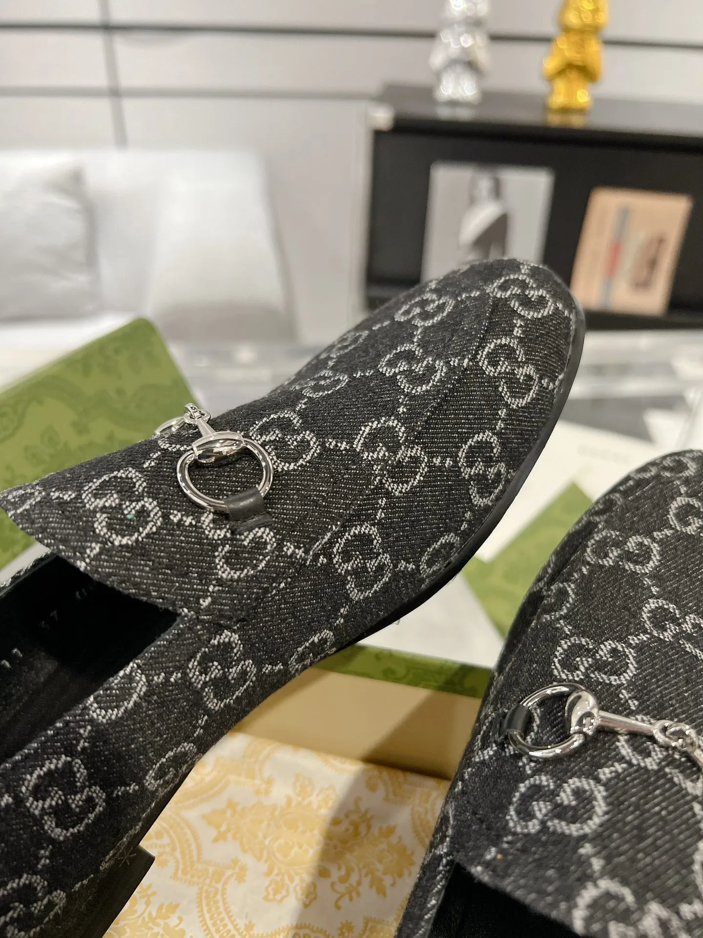 FABRIC Best value LOAFER WITH Gucci All-out sale HORSEBIT MONOGRAM IN JACQUARD BLACK MEN'S