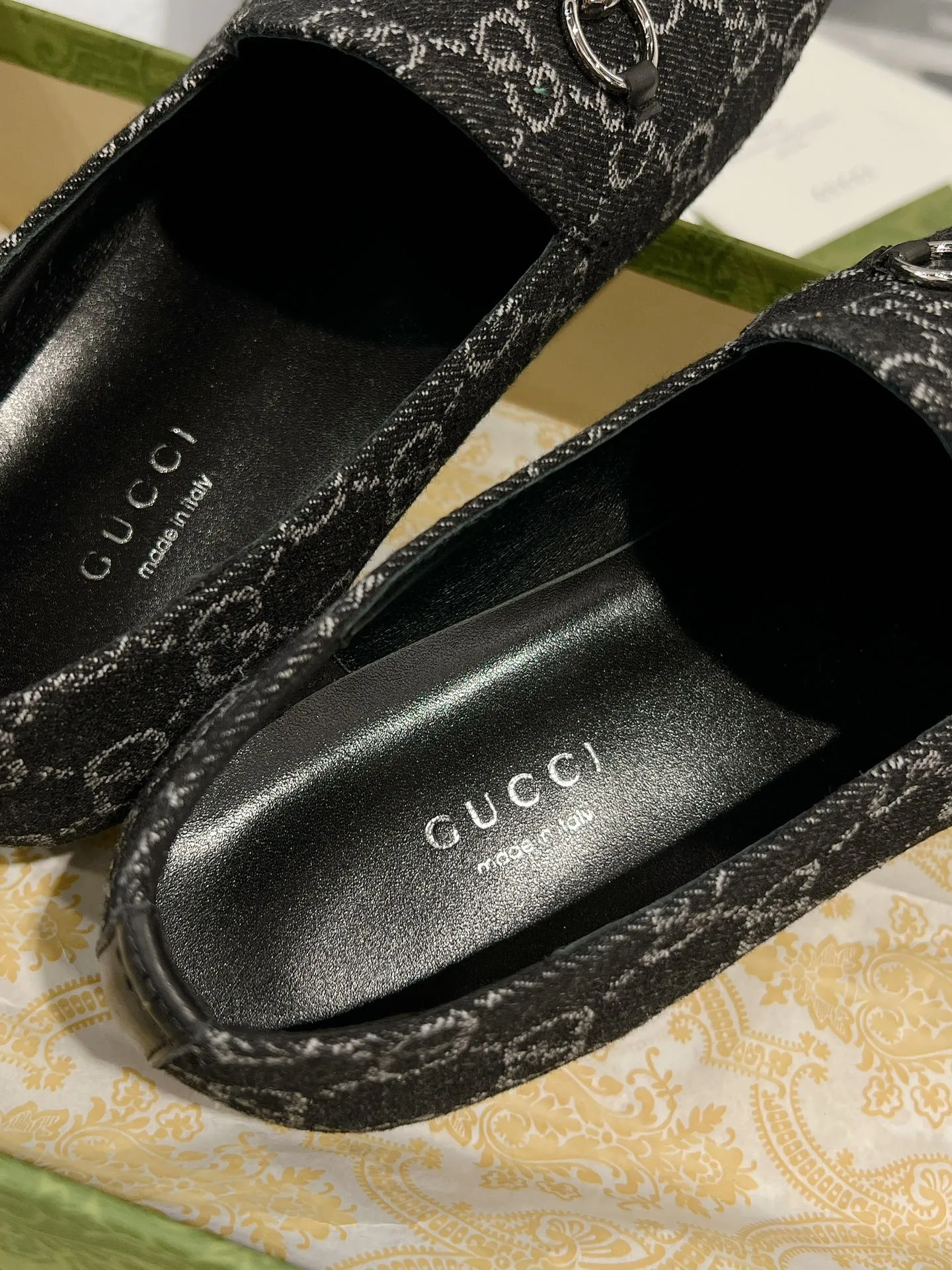FABRIC Best value LOAFER WITH Gucci All-out sale HORSEBIT MONOGRAM IN JACQUARD BLACK MEN'S