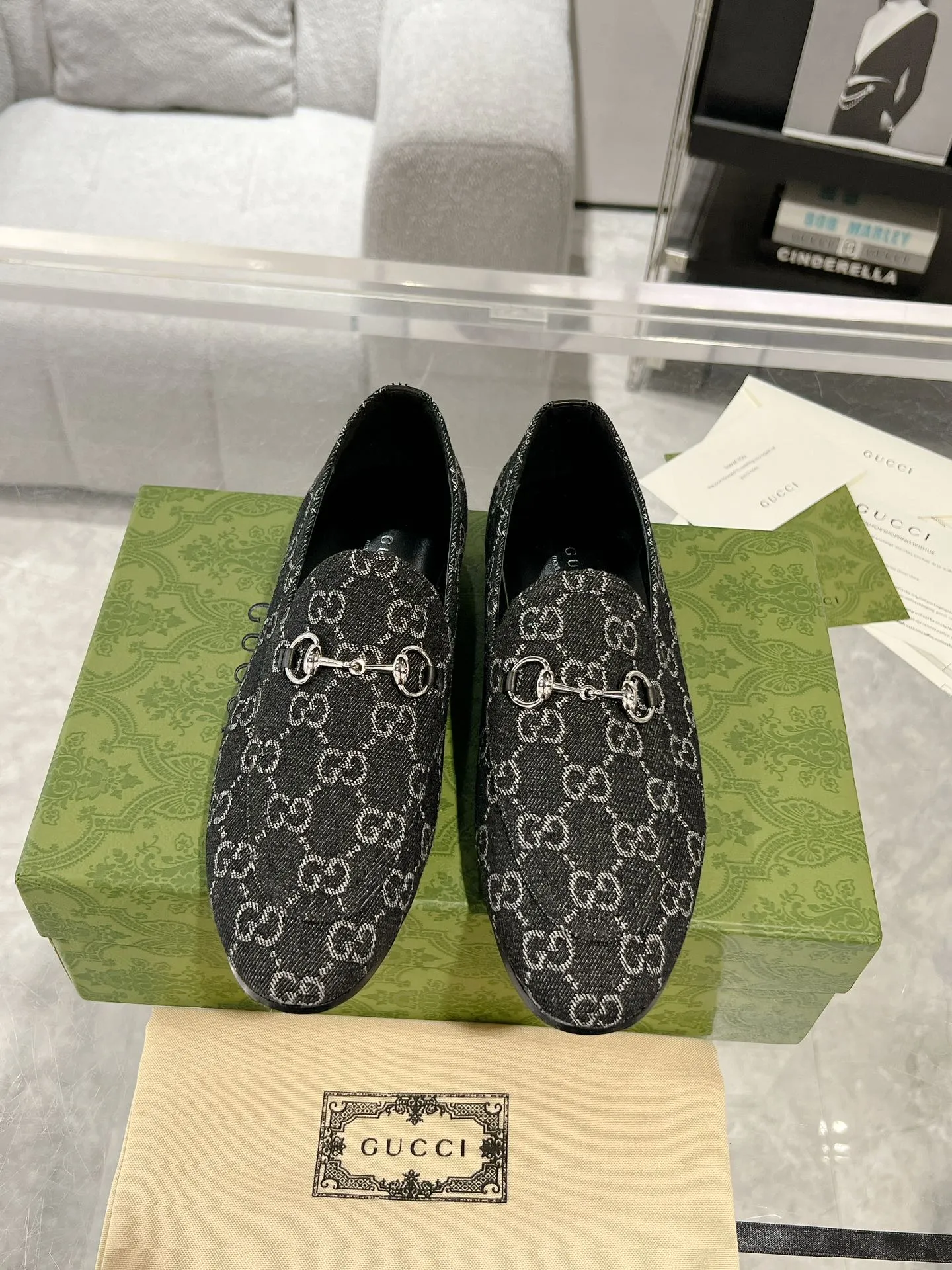 FABRIC Best value LOAFER WITH Gucci All-out sale HORSEBIT MONOGRAM IN JACQUARD BLACK MEN'S