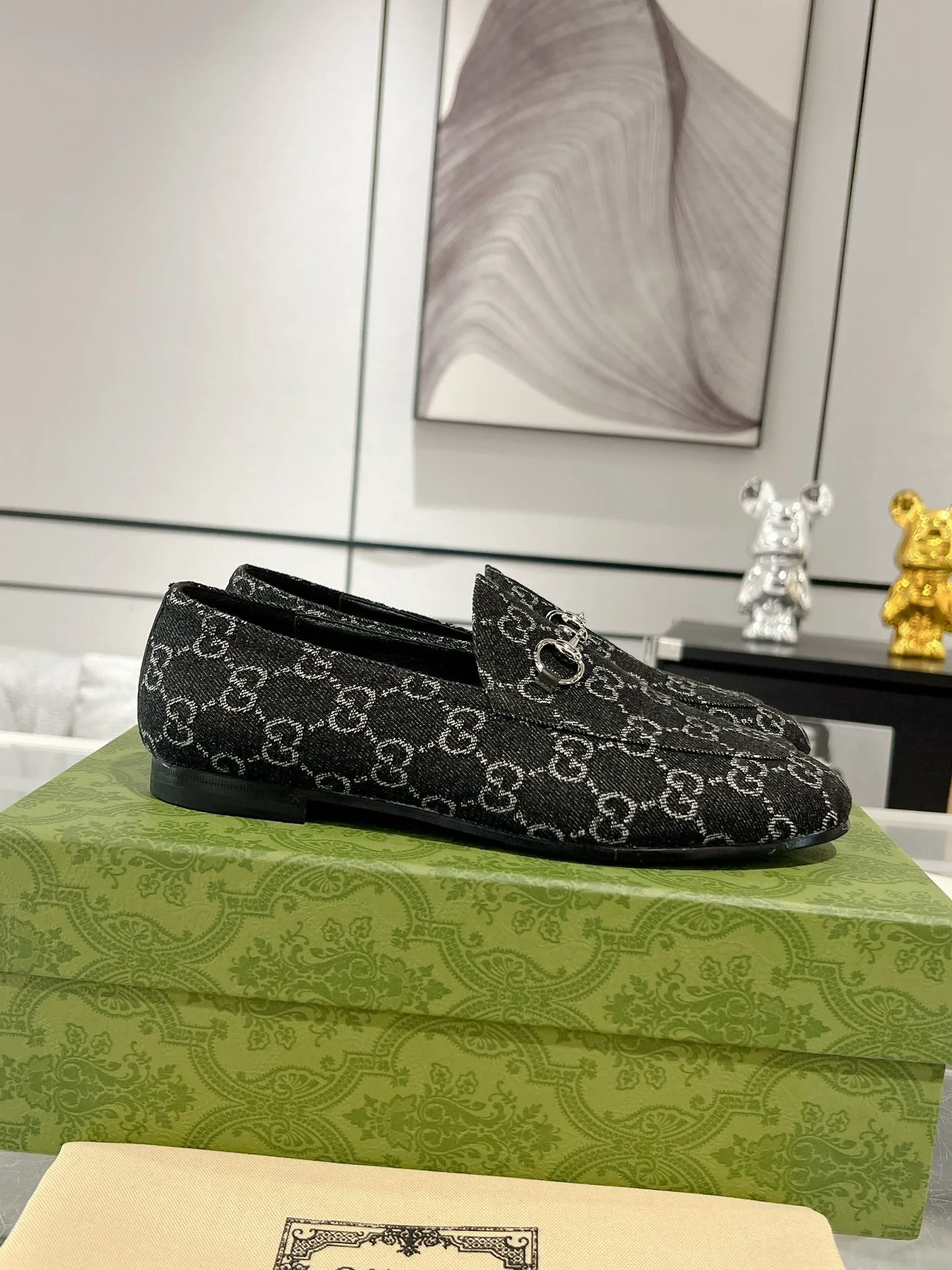 FABRIC Best value LOAFER WITH Gucci All-out sale HORSEBIT MONOGRAM IN JACQUARD BLACK MEN'S