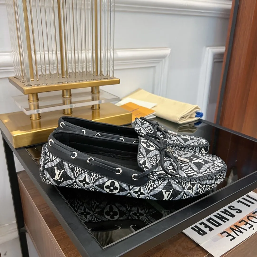 FABRIC Louis Mega discount Vuitton FLAT FLORAL LOAFER BLACK DENIM Satisfaction guaranteed GLORIA