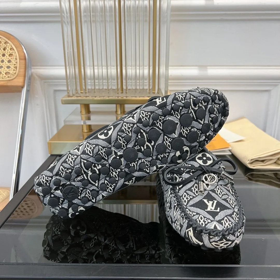 FABRIC Louis Mega discount Vuitton FLAT FLORAL LOAFER BLACK DENIM Satisfaction guaranteed GLORIA